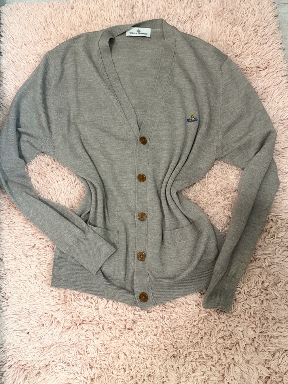 Authentic Vivienne Westwood Unisex Wool Cardigan Stone Grey XXL Fall 26 #047
